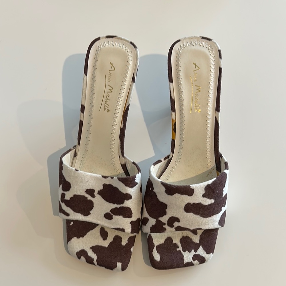 Brown and White Cow Print Heels